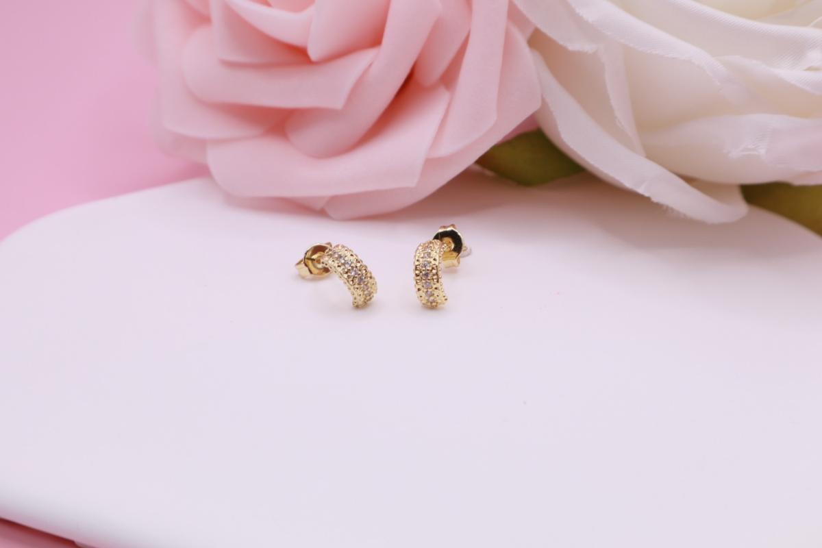 Aretes Mini Luxury con Zirconia en Oro Laminado 18K