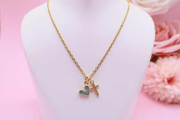 Collar Corazón & Cruz Minimalista en Acero Inoxidable – Colores Disponibles