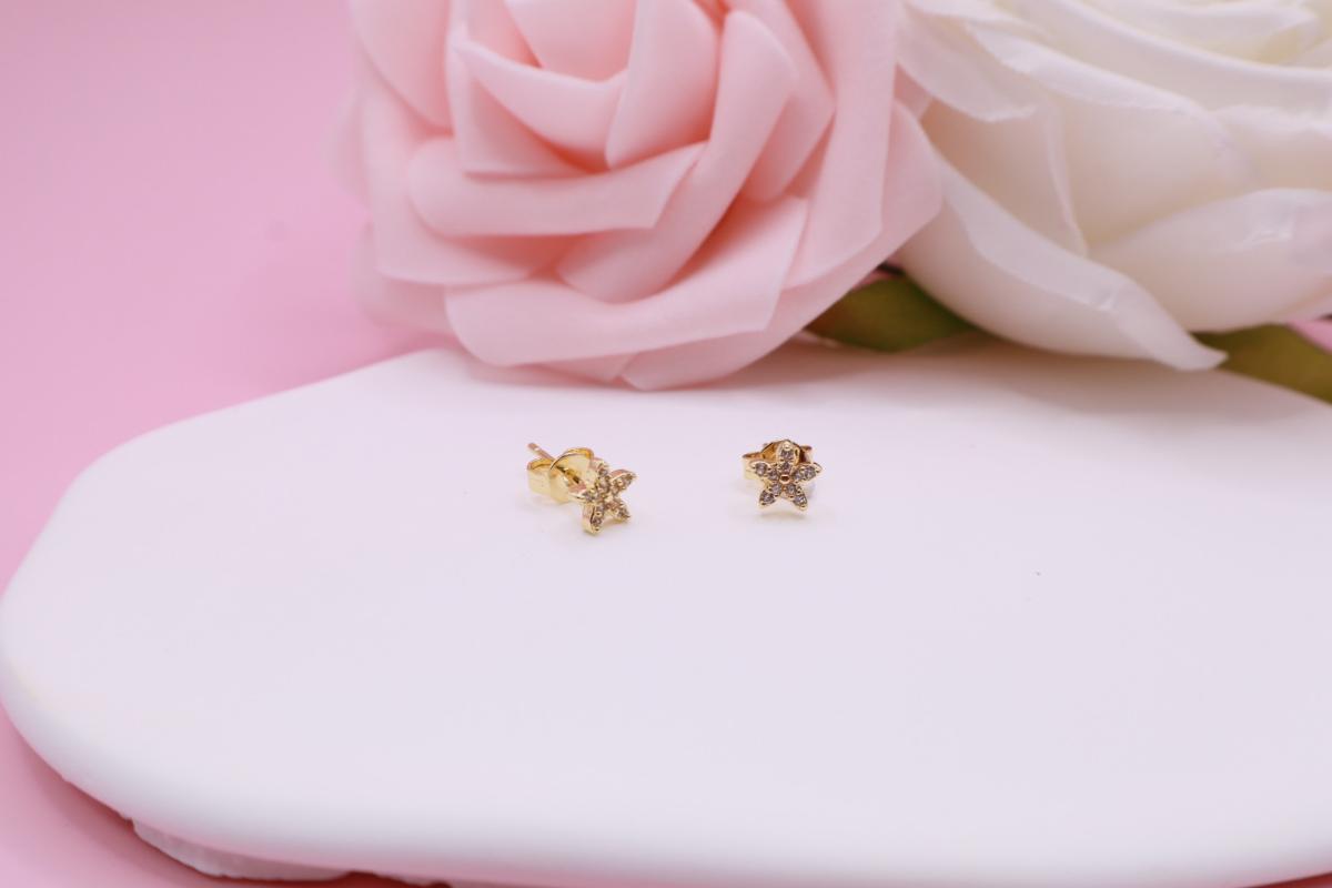 Aretes Minimalistas Delicados Cruz & Estrella en Oro Laminado 18K