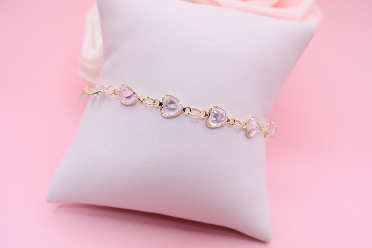 Pulsera de Corazones Cristalizados en Oro Laminado 18K