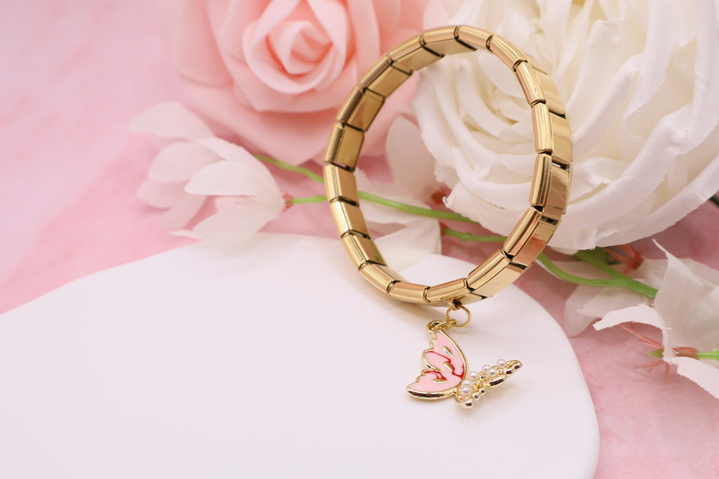 Pulseras de eslabones italianos en acero inoxidable con diferentes dijes.