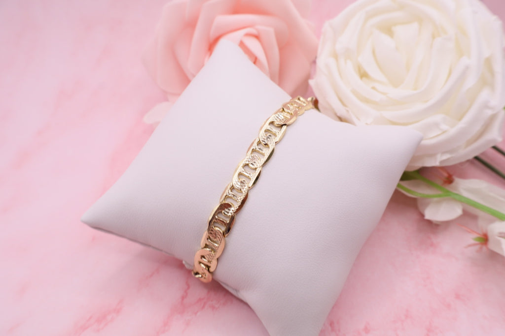 Pulsera de eslabones marineros planos bañado en oro 18k