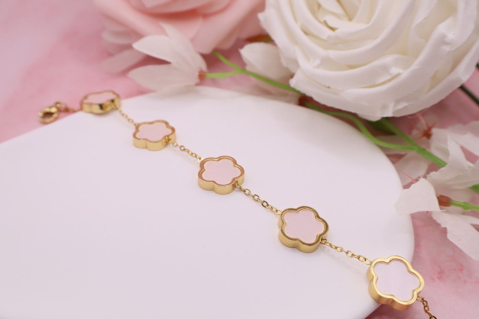 Pulseras de trebol de 5 hojas en acero inoxidable