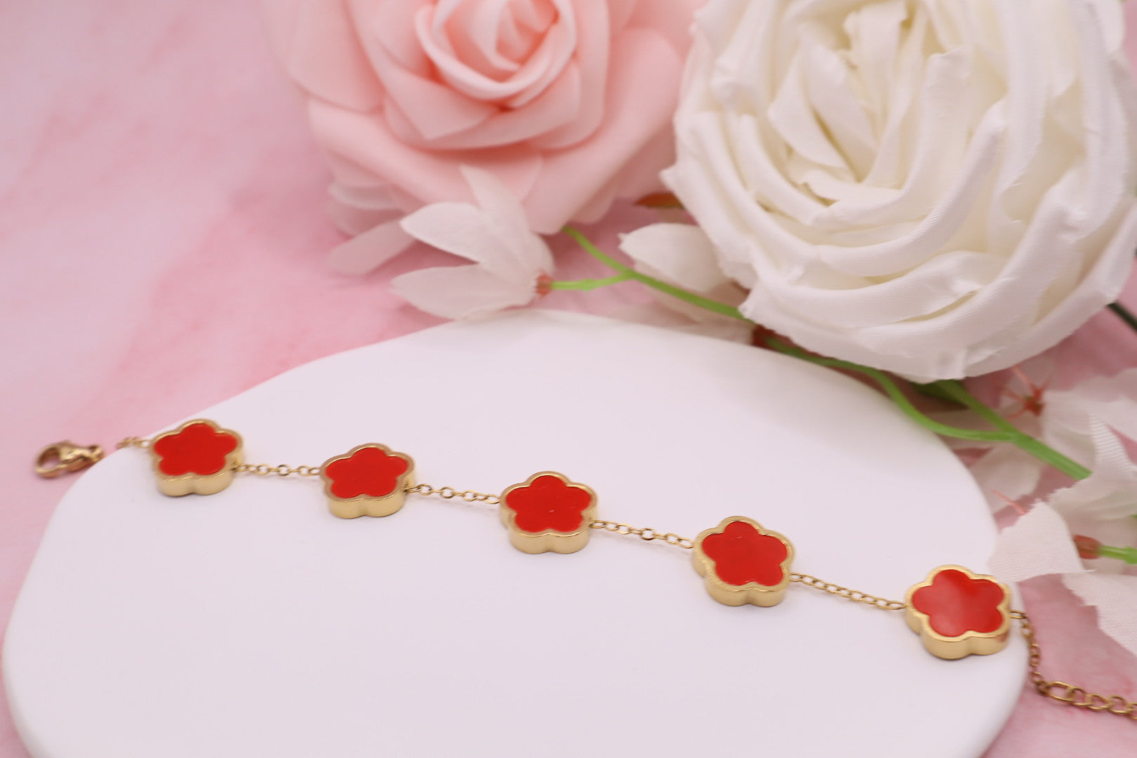 Pulseras de trebol de 5 hojas en acero inoxidable