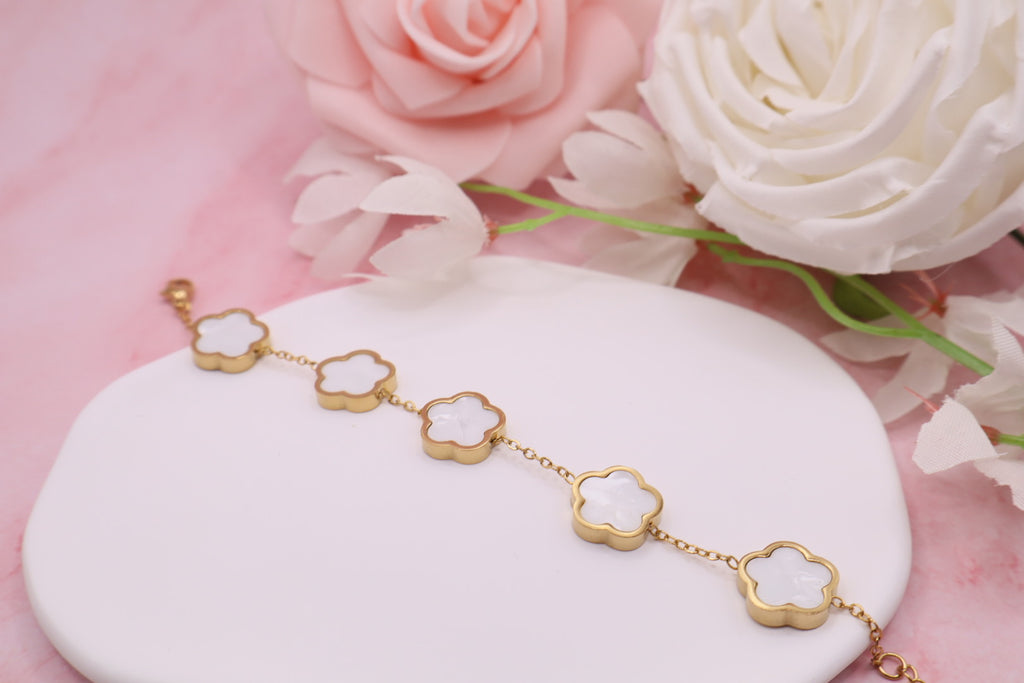 Pulseras de trebol de 5 hojas en acero inoxidable