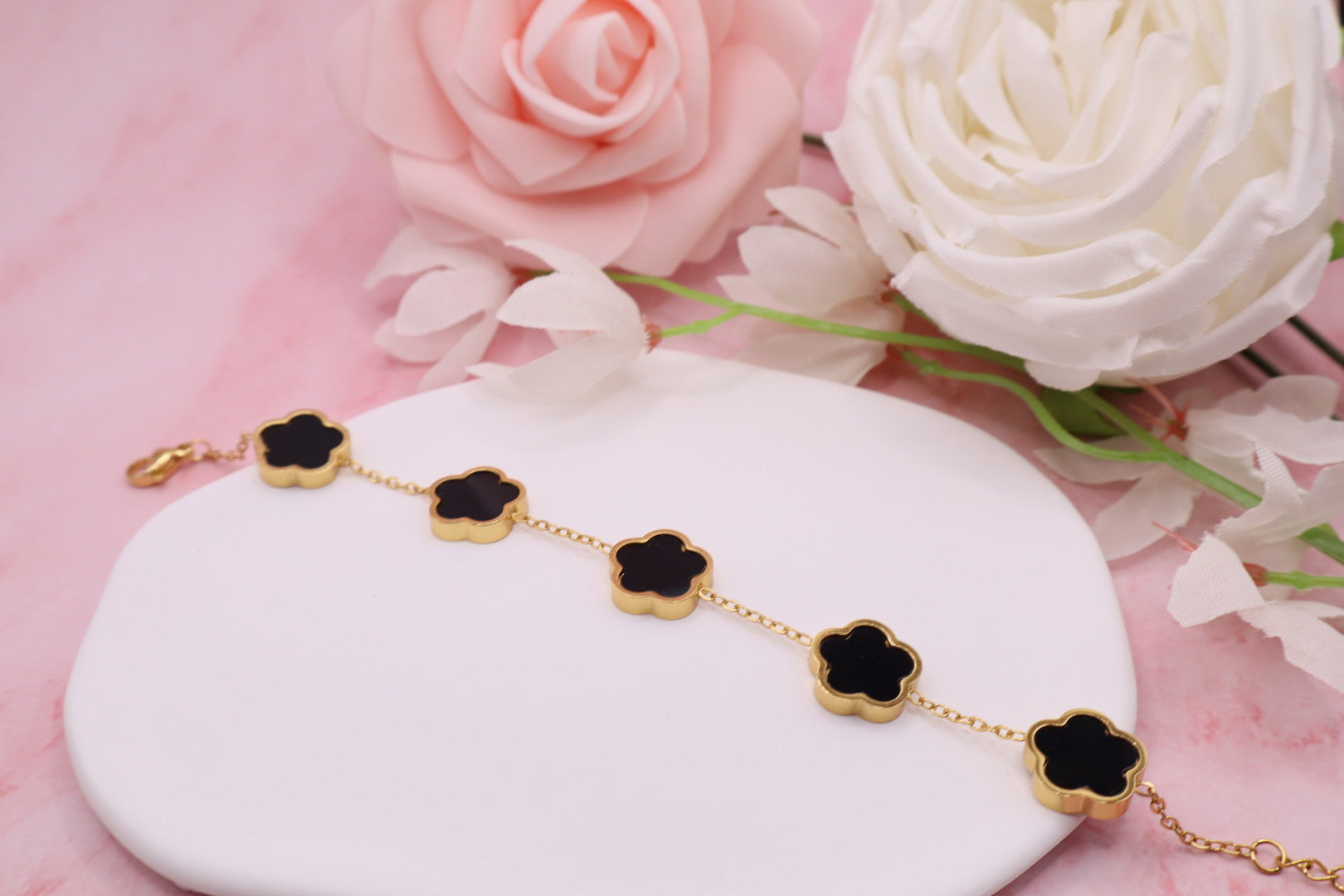 Pulseras de trebol de 5 hojas en acero inoxidable